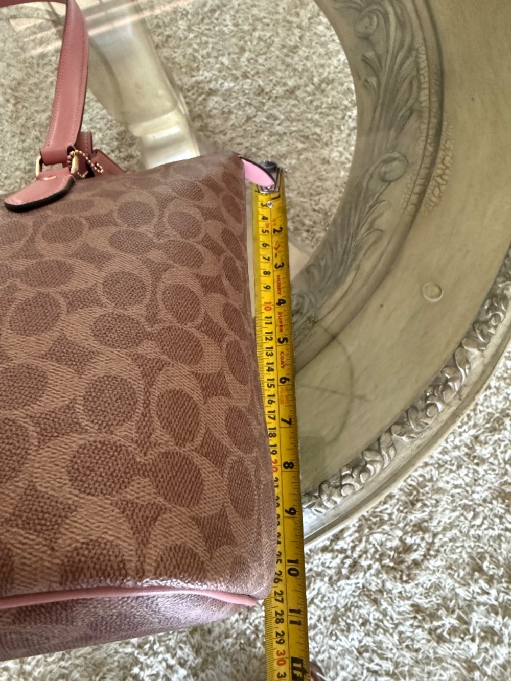 Coach Gallery Tote Khaki Pink Signature Canvas Leather Bag NEW - Picture 10 of 13
